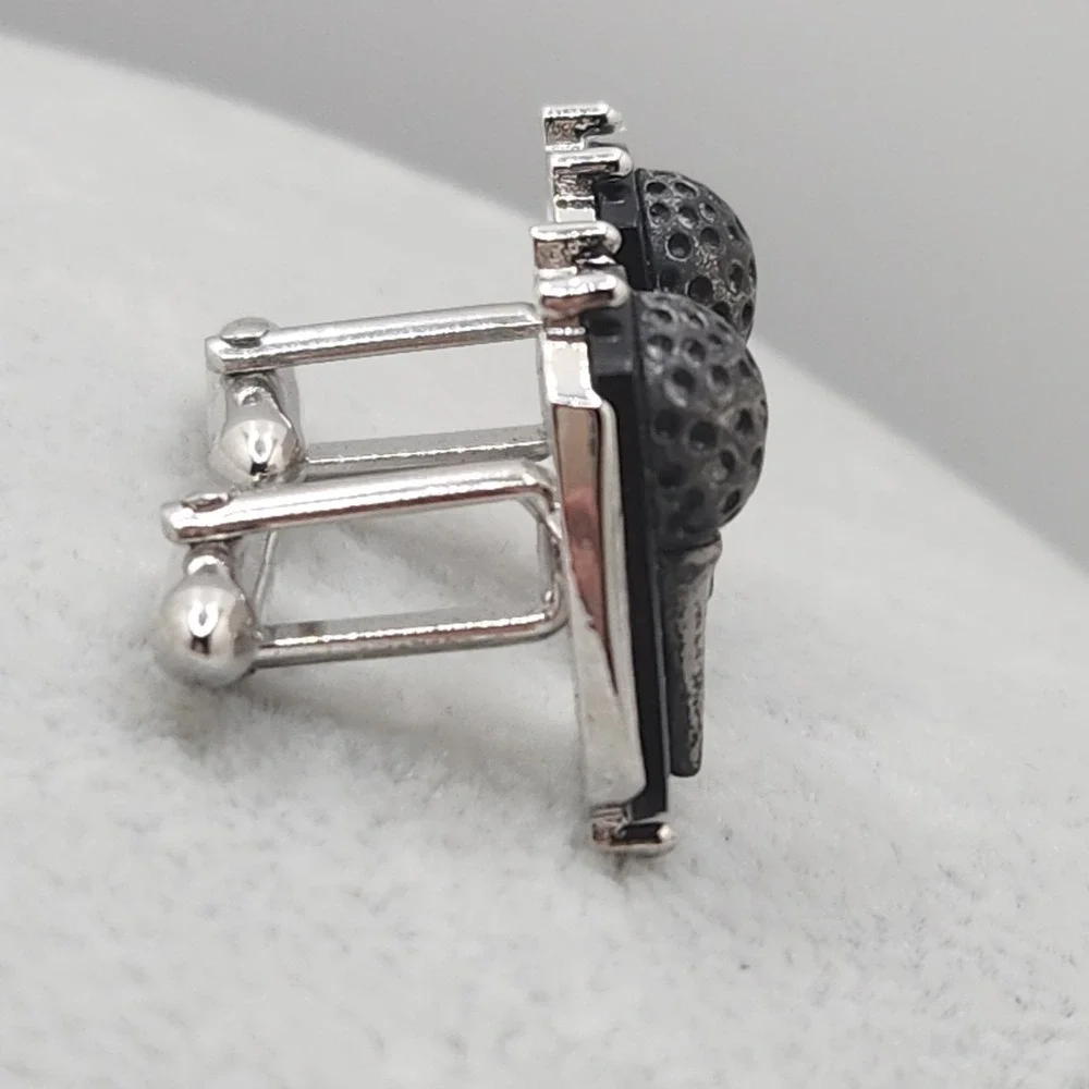 Vintage Swank Golf Ball and Tee Cufflinks Silver Black Art Deco Modernist 1930s